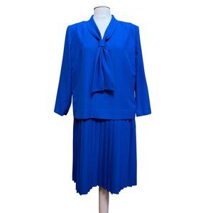 Vtg 90s Diane Roberts Royal Blue Pleated Dress Sailor Modest Office Career Sz Lg